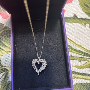 14 ktGold .065 ctv Heart diamond Spike diamond Pendant 10in Necklace authentic